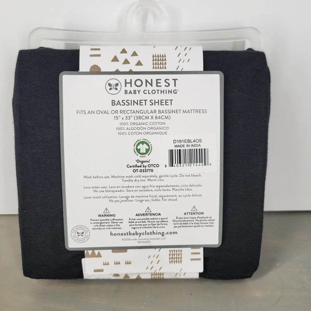 Honest Baby Clothing Organic Cotton Bassinet Sheet Black Oval Rectangular‎ 15x33